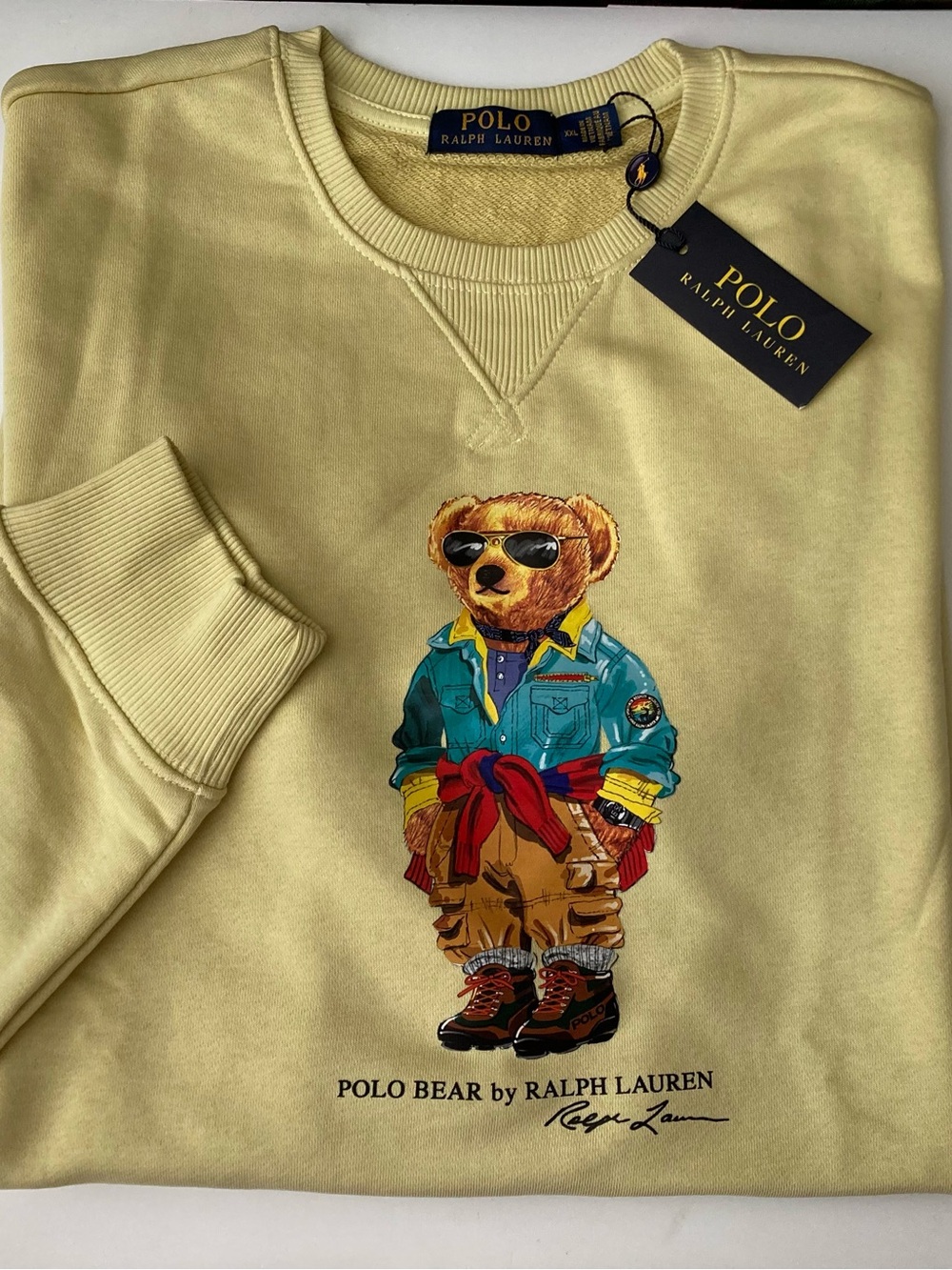 Polo Bear Ralph Lauren Sweatshirt Yellow Cotton Long Sleeve XXL Men’s Crewneck